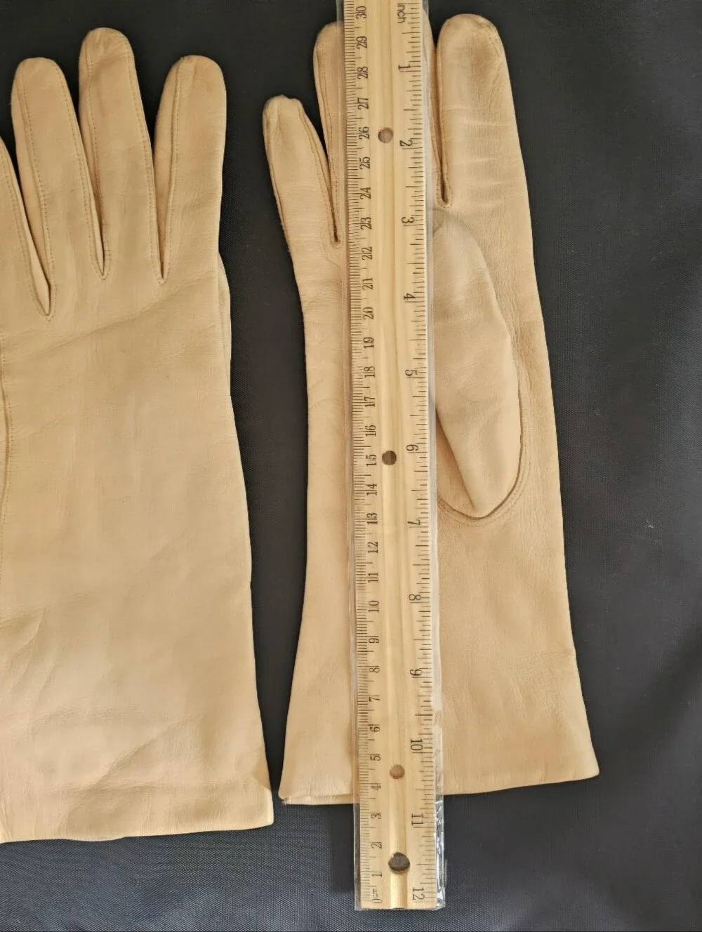Vintage Kislav Kid Leather Gloves Size 7 Made France Camel Beige 1950s 1960s